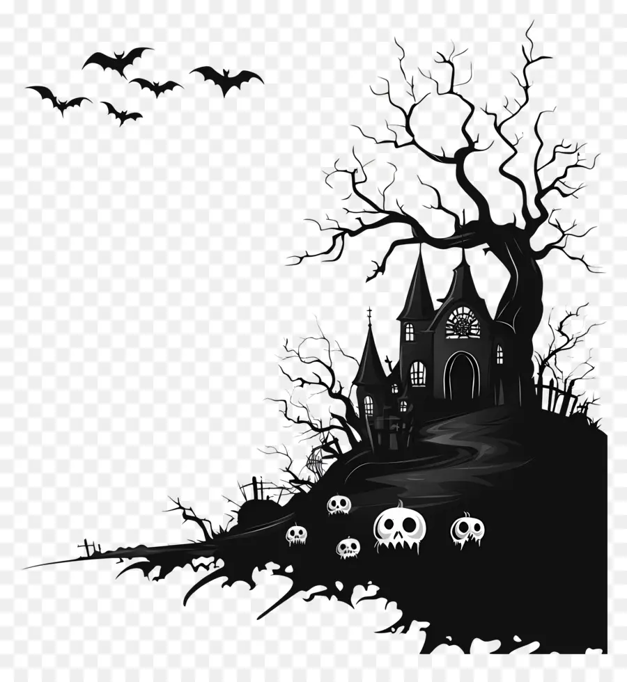 Plantilla De Pancarta De Halloween，Casa Embrujada PNG