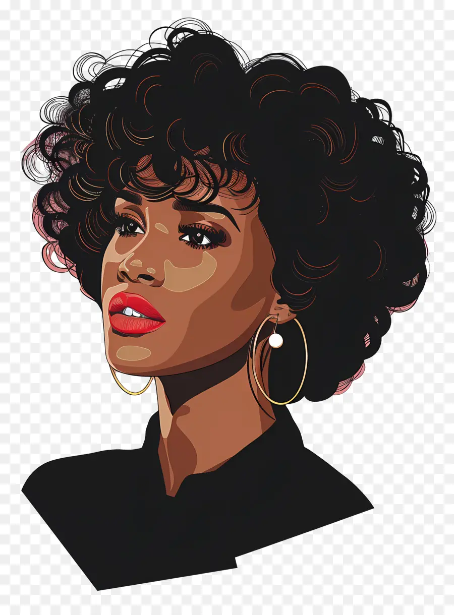 Whitney Houston，Mujer Elegante Con Pelo Rizado PNG