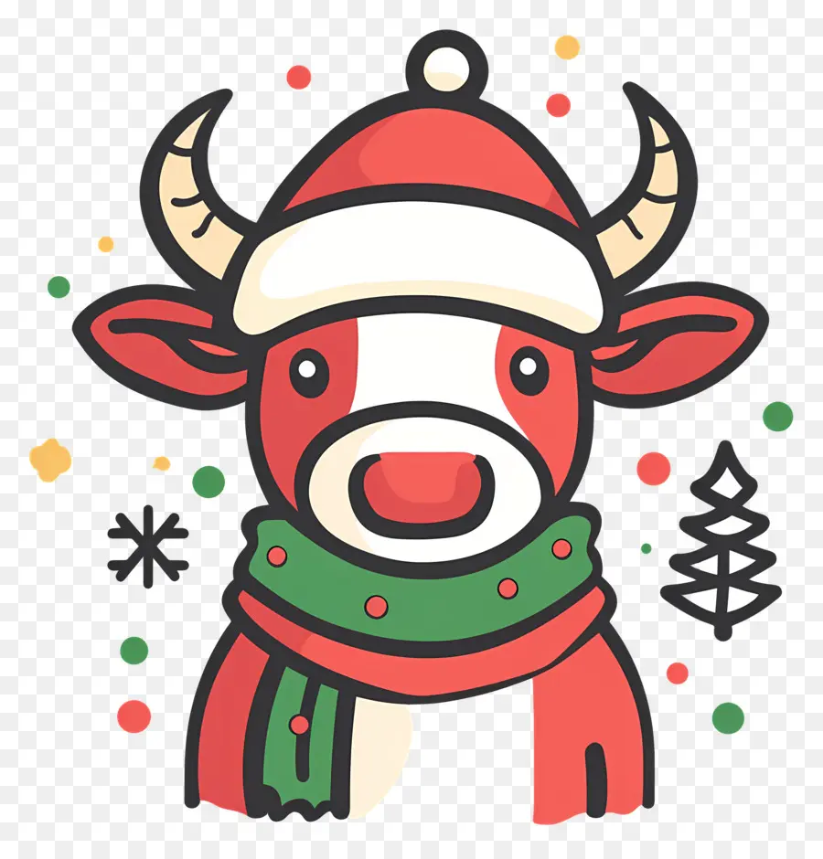 Vaca Navideña，Vaca Roja Con Gorro De Papá Noel PNG