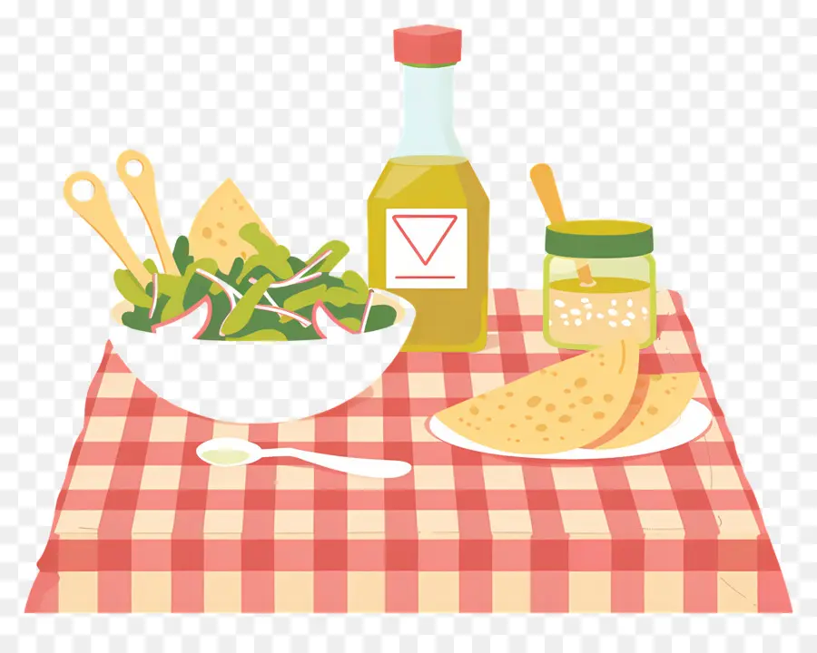 Mesa De Picnic，Ensalada Y Aderezo PNG