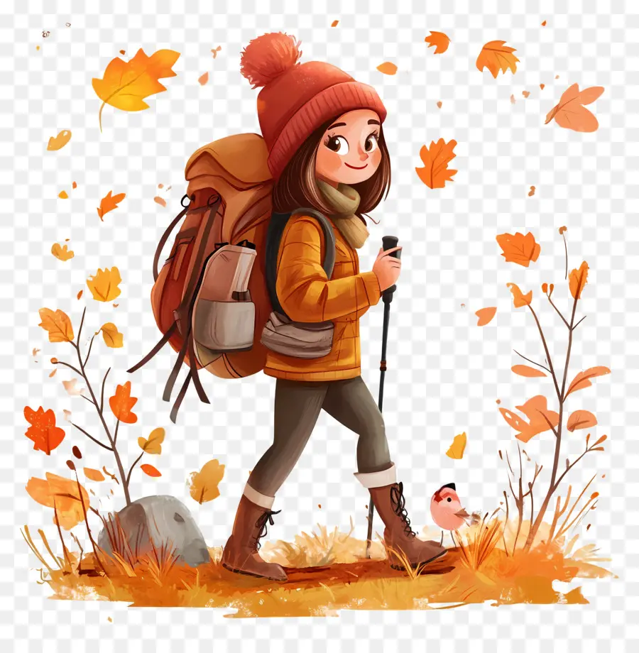 Senderismo En Otoño，Caminante De Dibujos Animados PNG