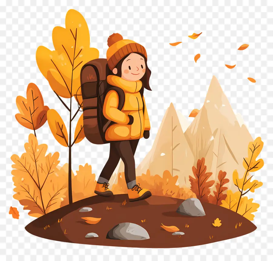 Senderismo En Otoño，Caminante De Dibujos Animados PNG