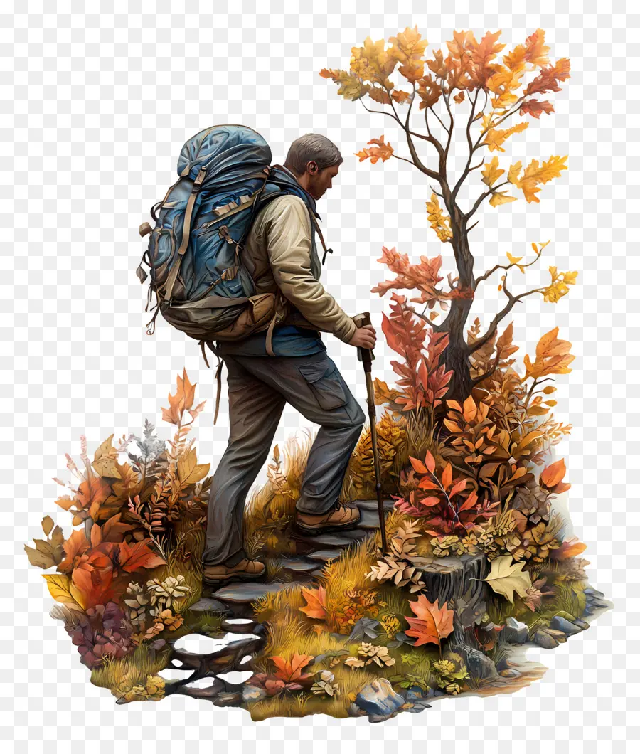 Senderismo En Otoño，Caminante En El Bosque PNG