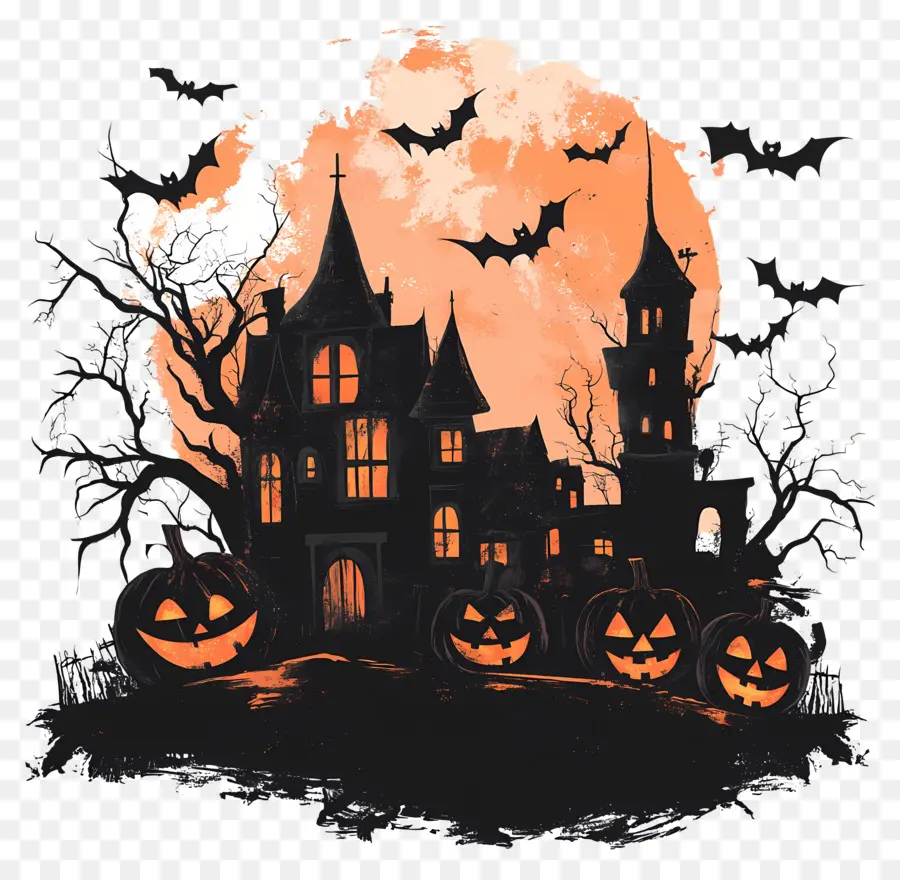 Plantilla De Pancarta De Halloween，Casa Embrujada PNG