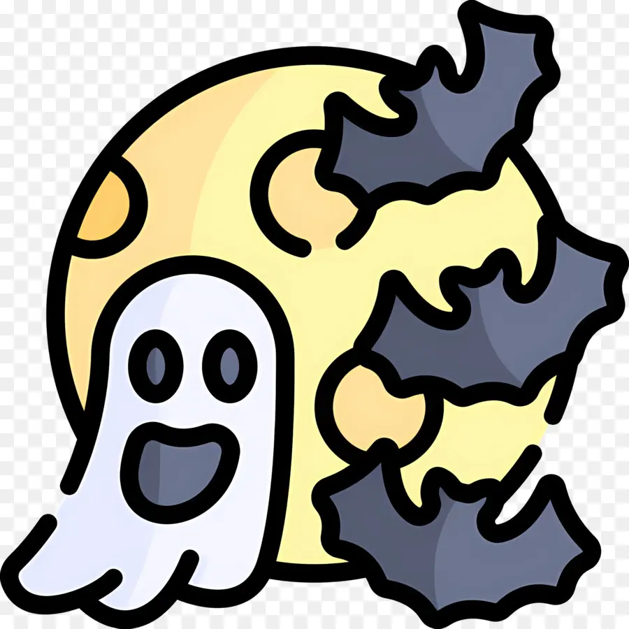 Luna De Halloween，Fantasmas Y Murciélagos PNG