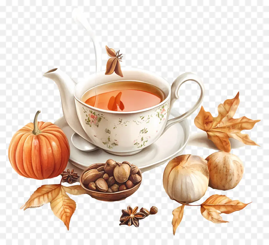 Té De La Tarde De Otoño，Juego De Té De Calabaza PNG