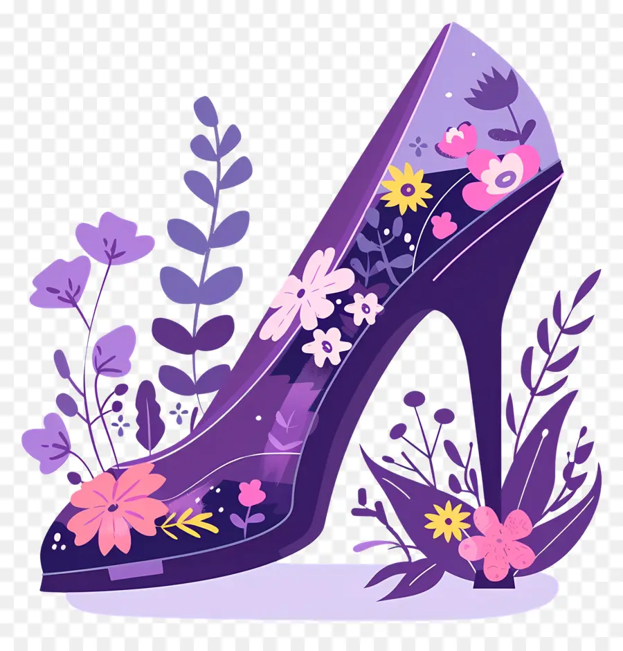 Zapato Stiletto，Tacón Alto Floral PNG