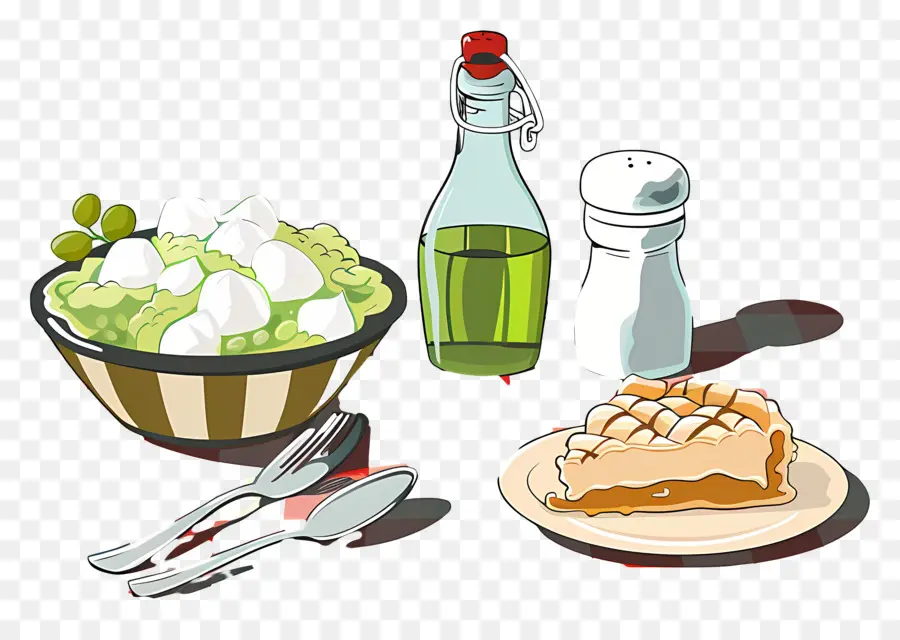 Mesa De Picnic，Ensalada Y Pastel PNG