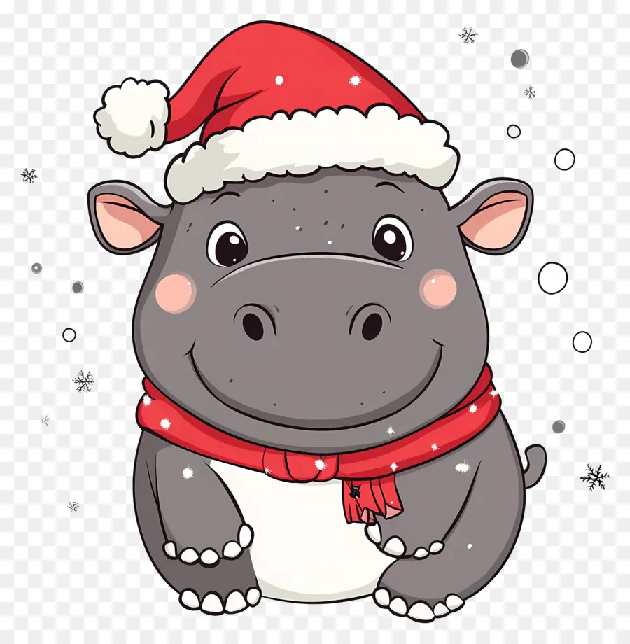 Hipopótamo Navideño，Hipopótamo De Dibujos Animados Con Gorro De Papá Noel PNG