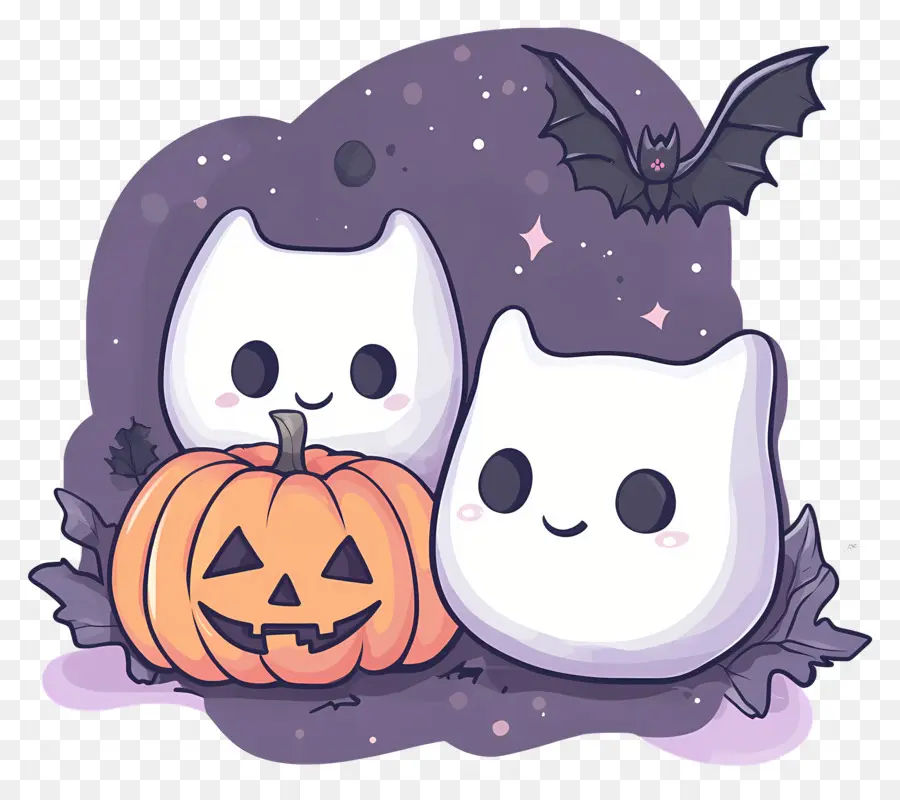 Noche De Halloween，Lindo Fantasma Y Calabaza PNG