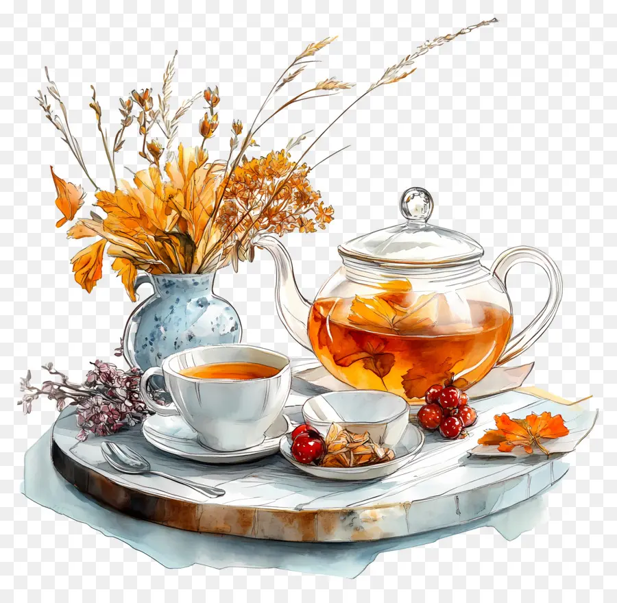 Té De La Tarde De Otoño，Juego De Té PNG