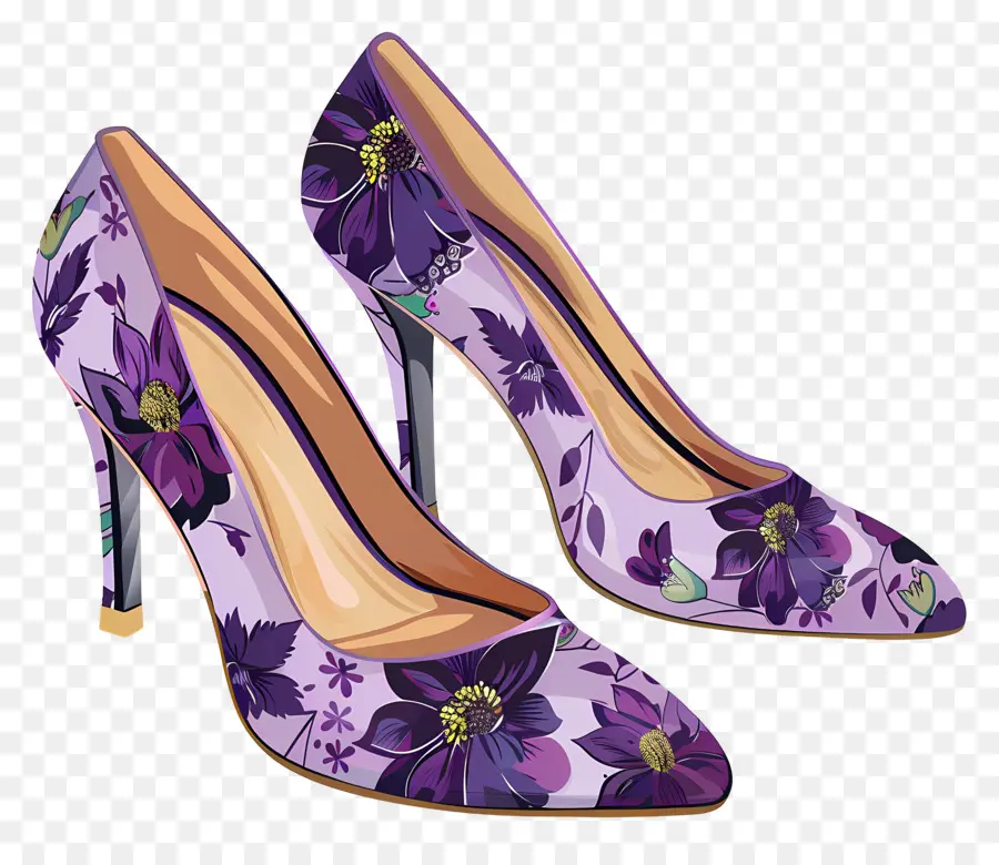 Zapato Stiletto，Zapatos Florales Morados PNG