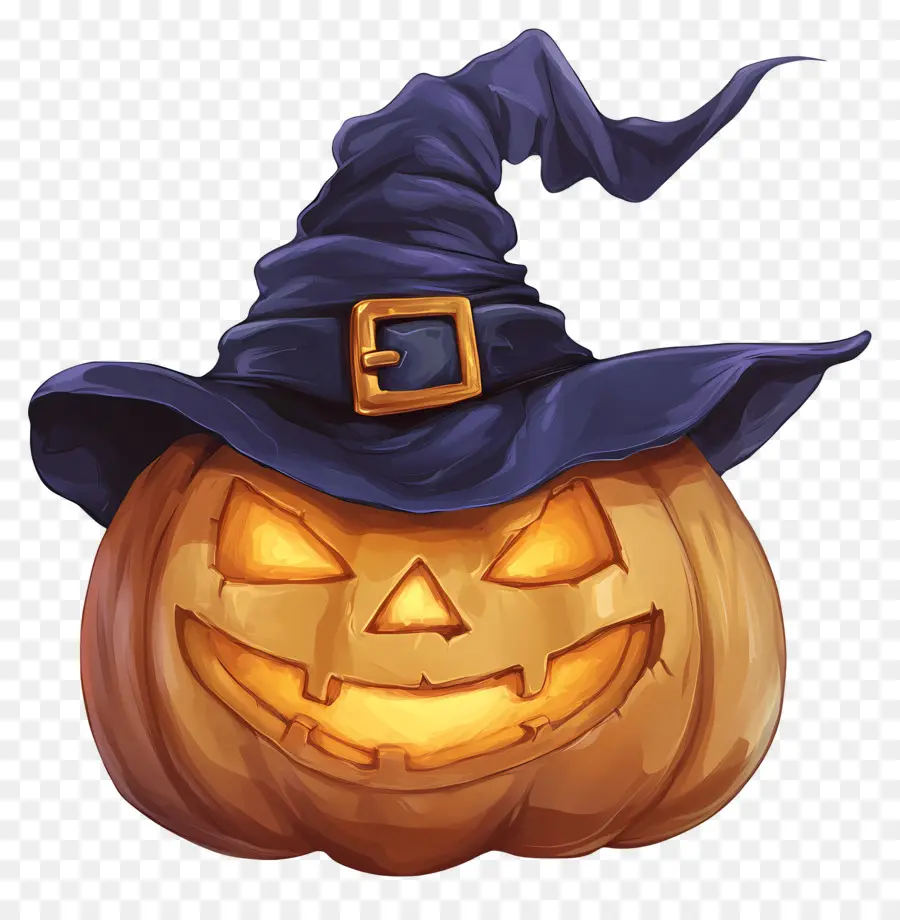 Plantilla De Pancarta De Halloween，Calabaza Con Sombrero De Bruja PNG