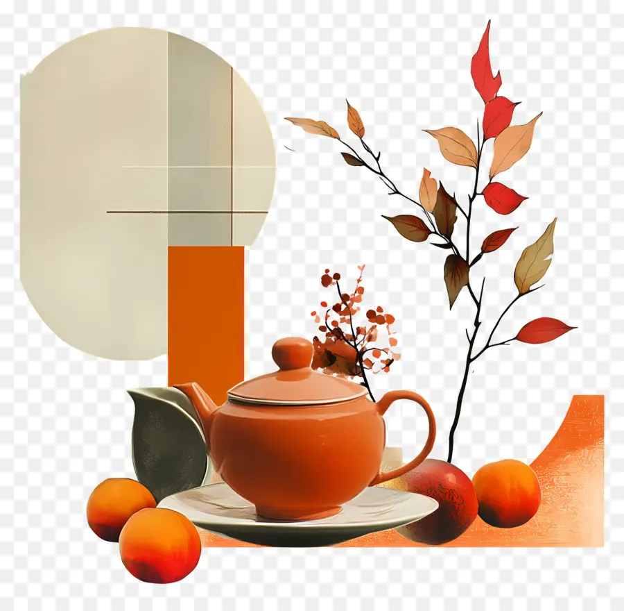 Té De La Tarde De Otoño，Tetera Y Frutas PNG