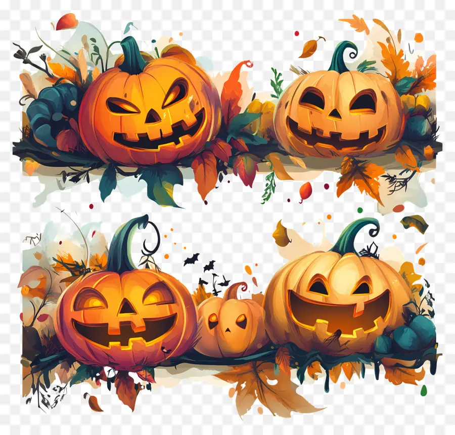 Plantilla De Pancarta De Halloween，Calabazas PNG