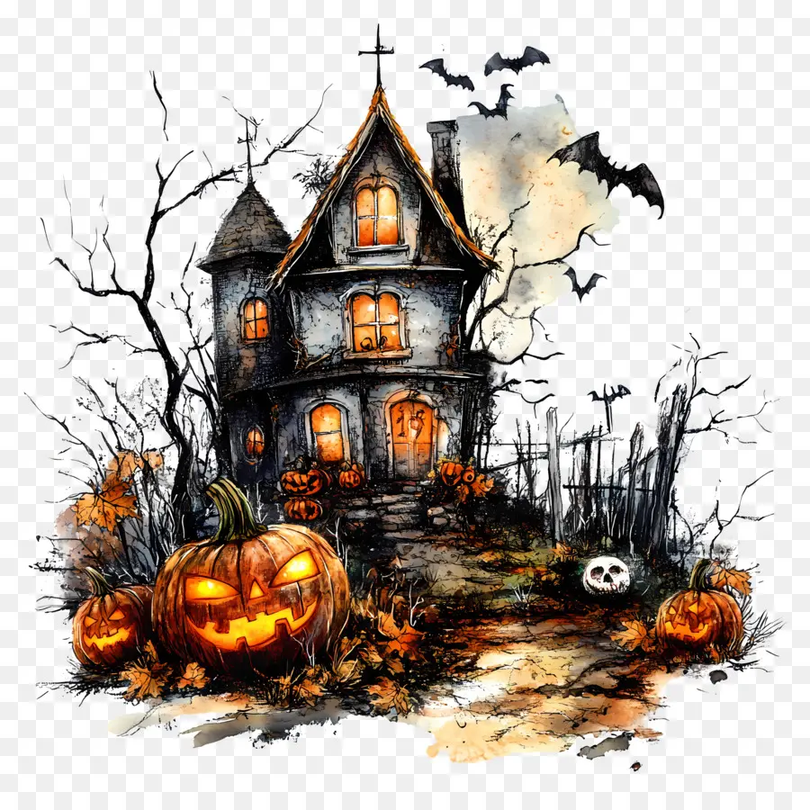 Plantilla De Pancarta De Halloween，Casa Embrujada PNG