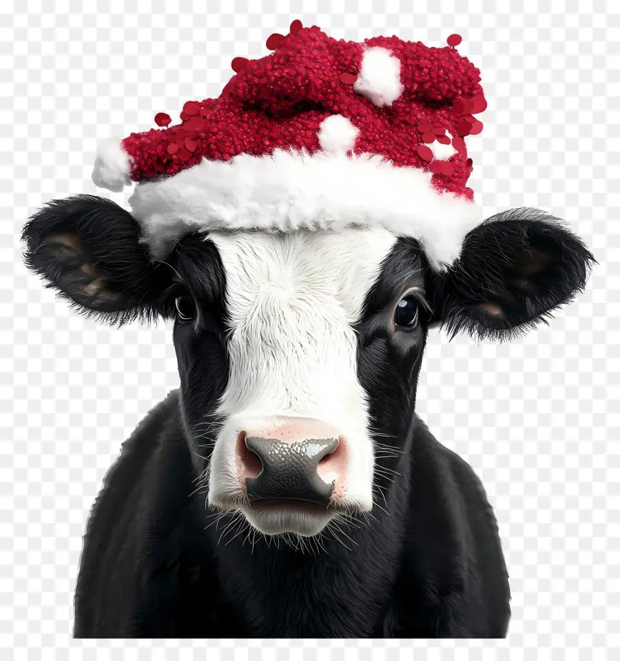 Vaca Navideña，Vaca Con Gorro De Papá Noel PNG