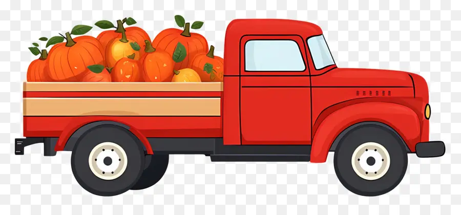 Camión De Calabaza，Camioneta Roja Con Calabazas PNG