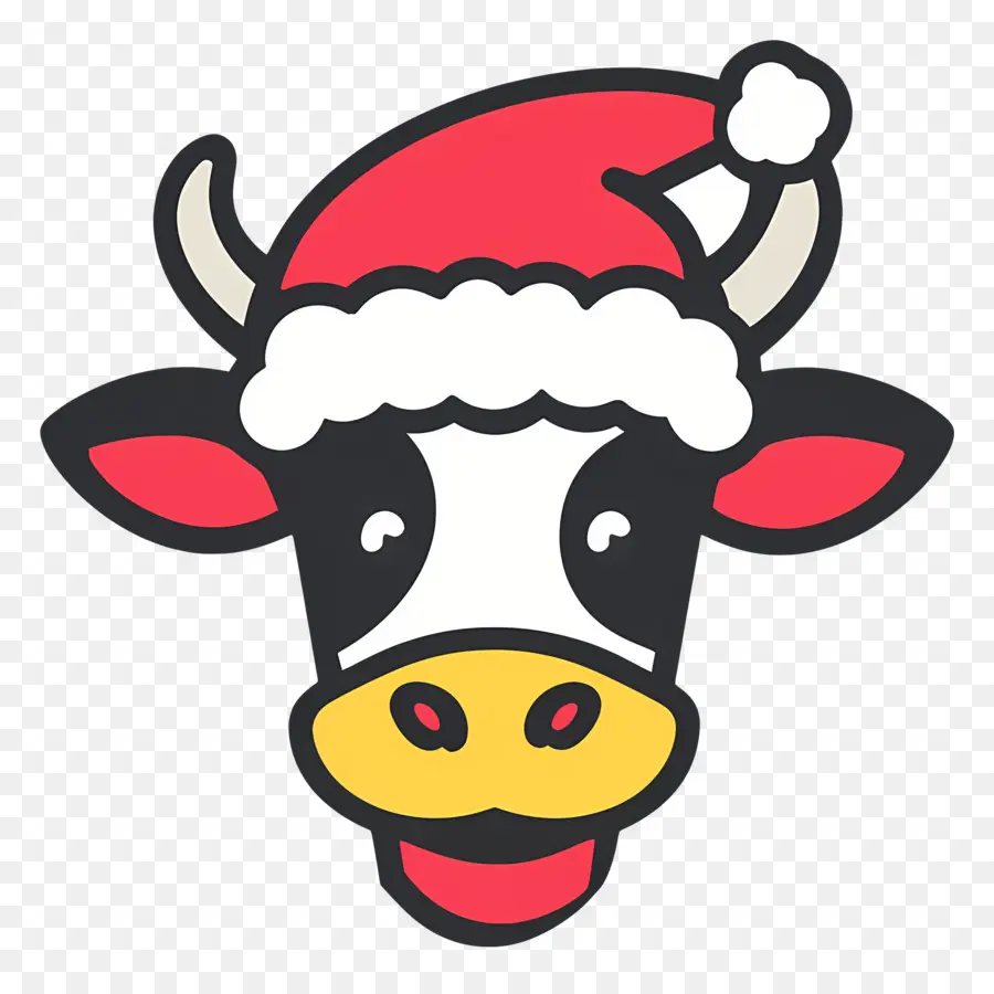 Vaca Navideña，Cara De Vaca Con Gorro De Papá Noel PNG