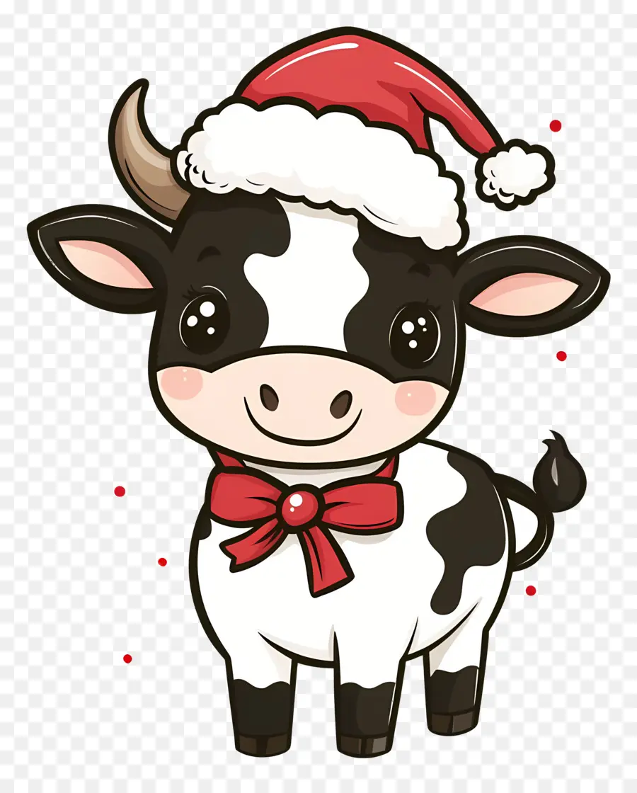 Vaca Navideña，Cara De Vaca Con Gorro De Papá Noel PNG