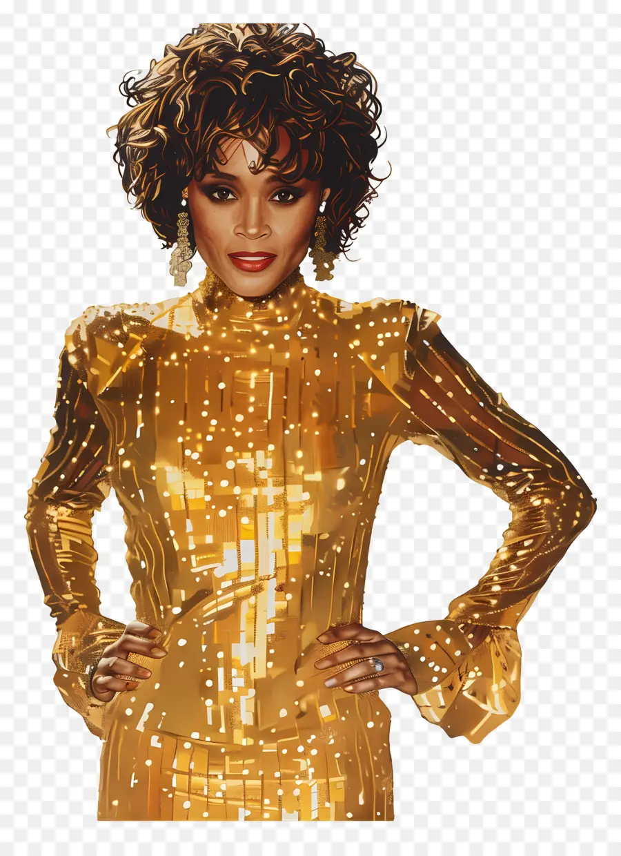 Whitney Houston，Mujer En Traje Dorado PNG