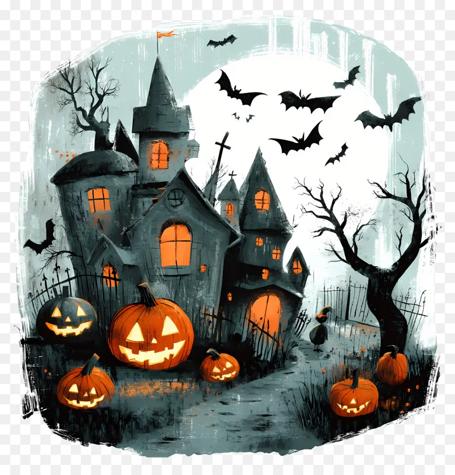 Plantilla De Pancarta De Halloween，Casa Embrujada PNG