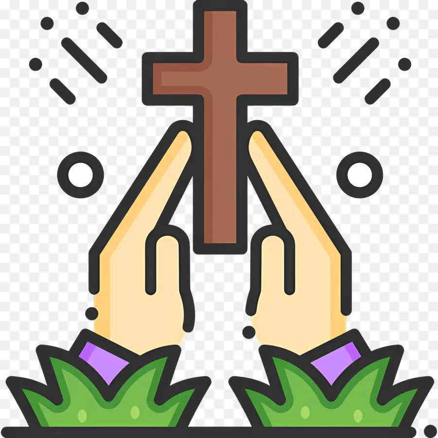 Cruz Cristiana，Manos Orando PNG