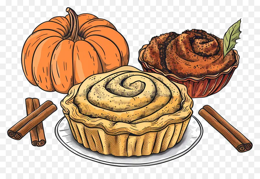 Pastel De Acción De Gracias，Calabaza Y Canela PNG