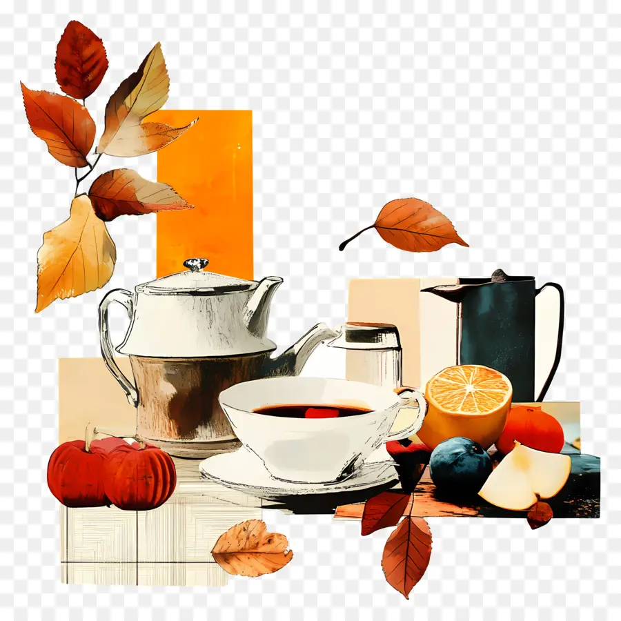 Té De La Tarde De Otoño，Ajuste Del Té De Otoño PNG