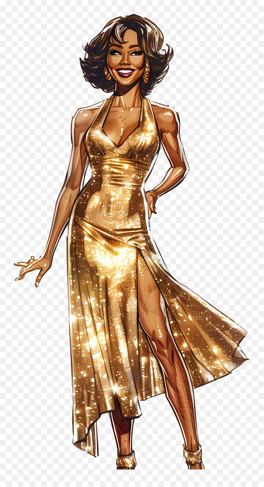 Whitney Houston，Mujer En Vestido Dorado PNG