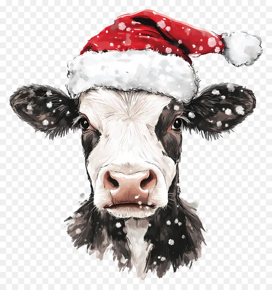 Vaca Navideña，Vaca Con Gorro De Papá Noel PNG