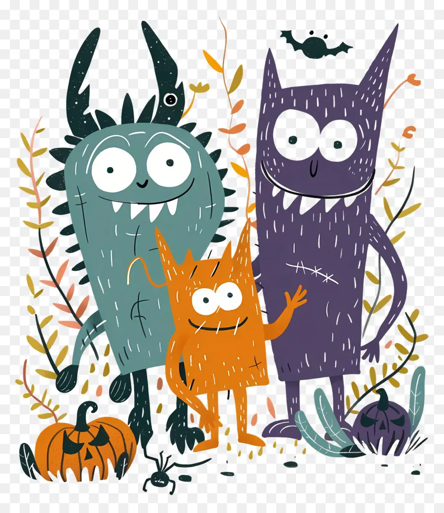 Monstruos De Dibujos Animados，Monstruos Con Calabazas PNG