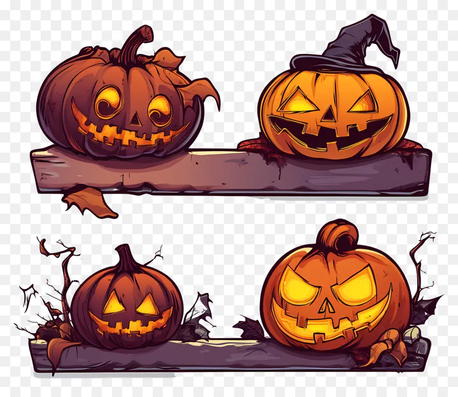 Plantilla De Pancarta De Halloween，Jack O' Lanterns PNG