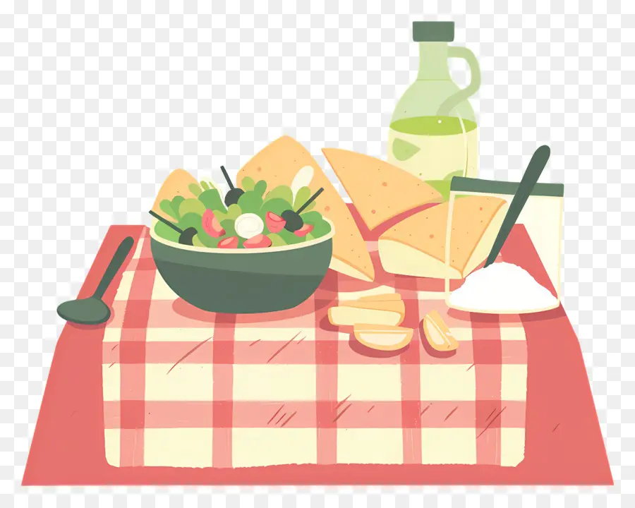 Mesa De Picnic，Ensalada Y Pan PNG