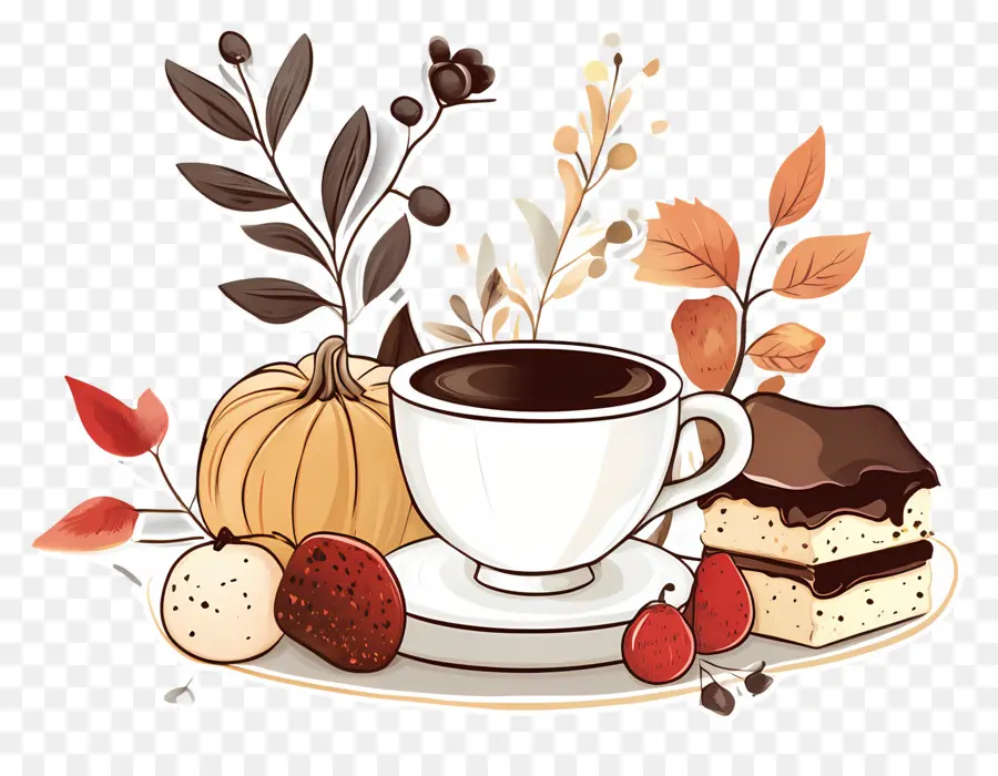 Té De La Tarde De Otoño，Café Y Pastel PNG