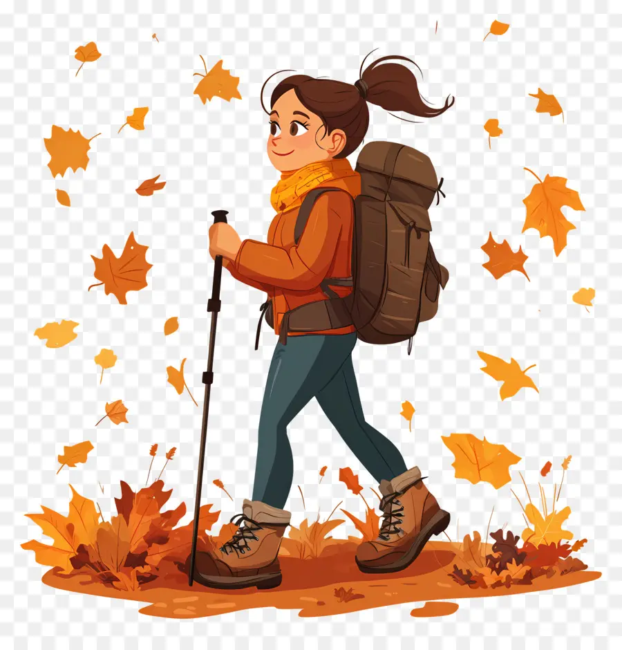 Senderismo En Otoño，Chica Excursionista PNG