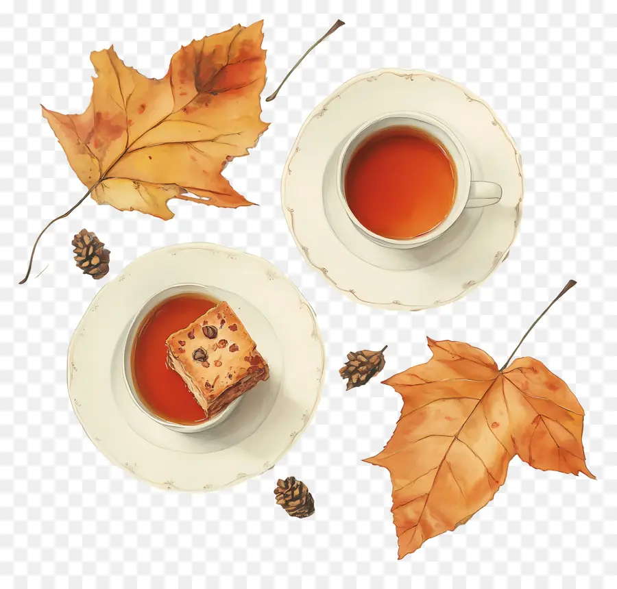 Té De La Tarde De Otoño，Té Y Hojas PNG