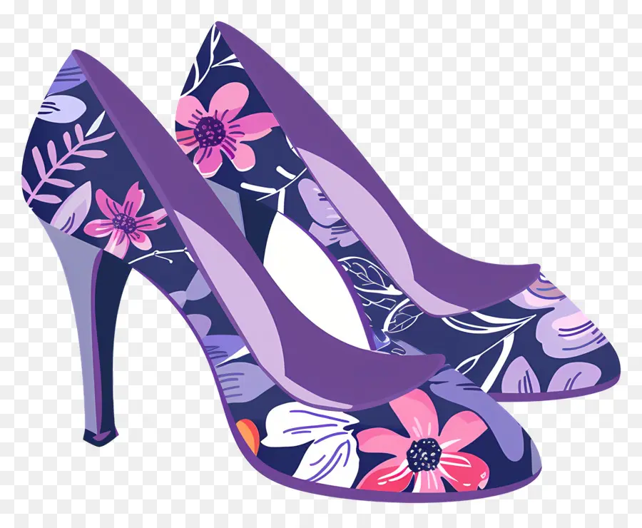 Zapato Stiletto，Tacón Alto Floral PNG