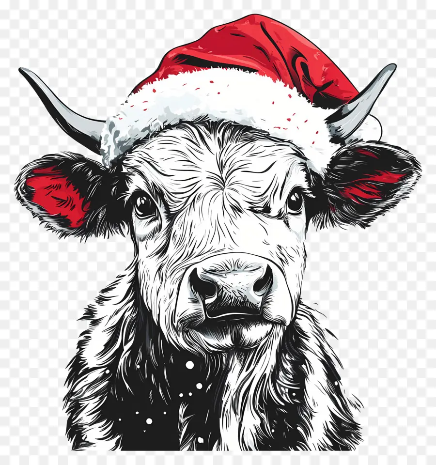 Vaca Navideña，Vaca Realista Con Gorro De Papá Noel PNG