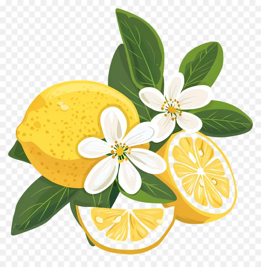 Limones Con Hojas，Limon Y Flores PNG