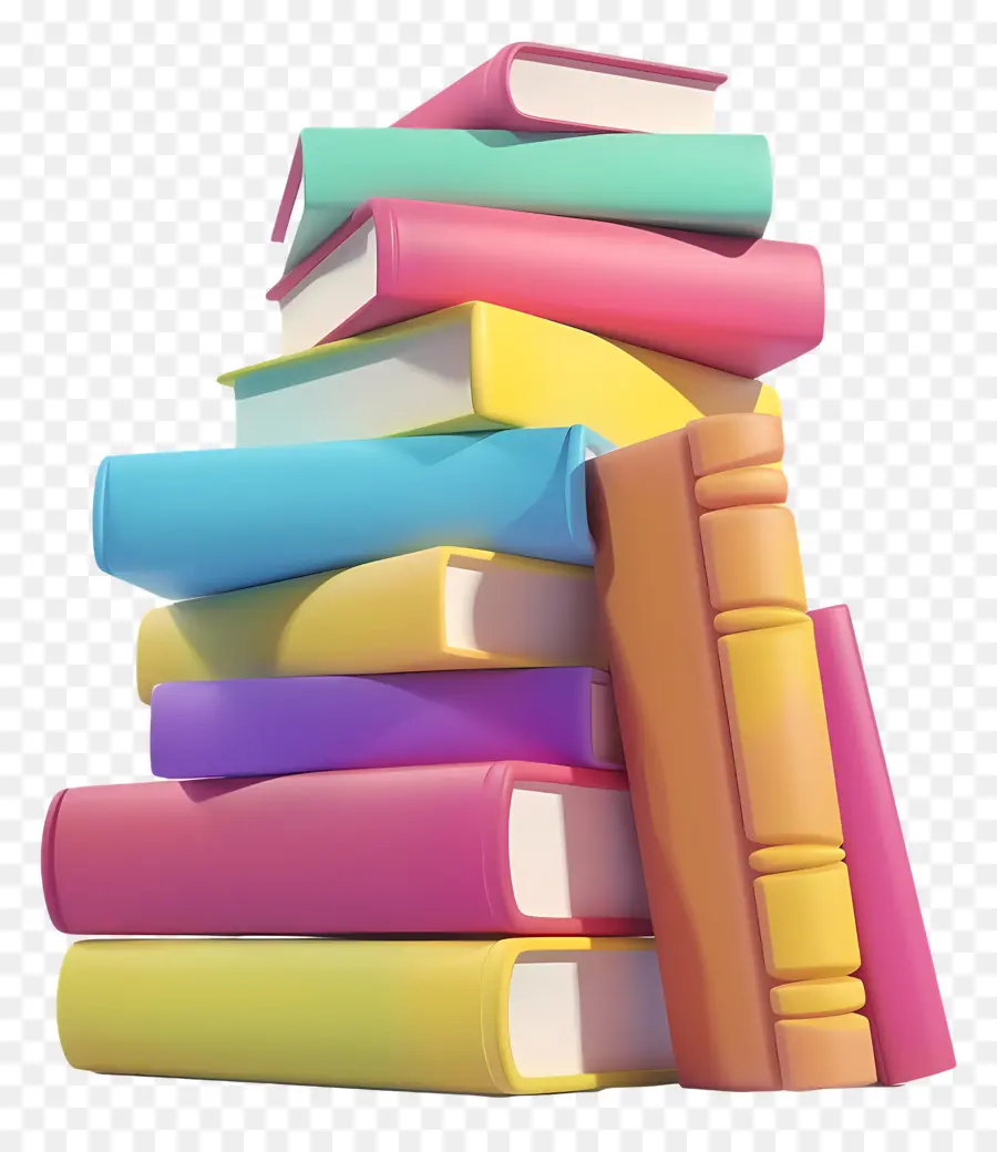 Libros Animados，Pila De Libros En Colores Pastel PNG