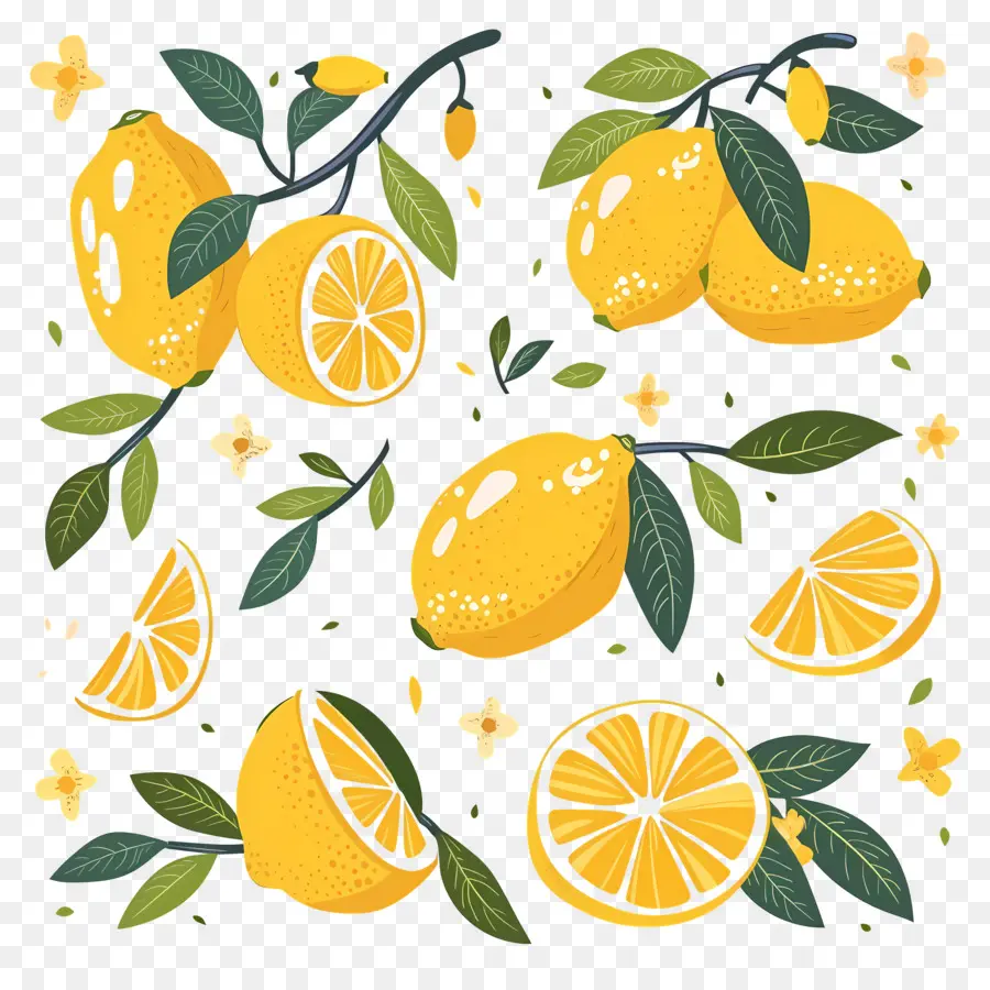 Limones Con Hojas，Limon Y Flores PNG