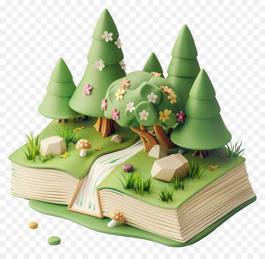 Libros Animados，Libro Abierto Con Bosque PNG