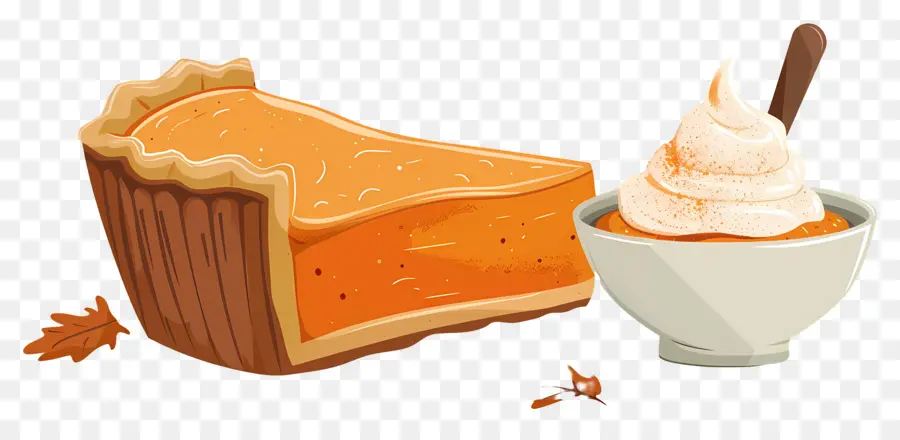 Pastel De Acción De Gracias，Rebanada De Pastel De Calabaza Con Nata PNG