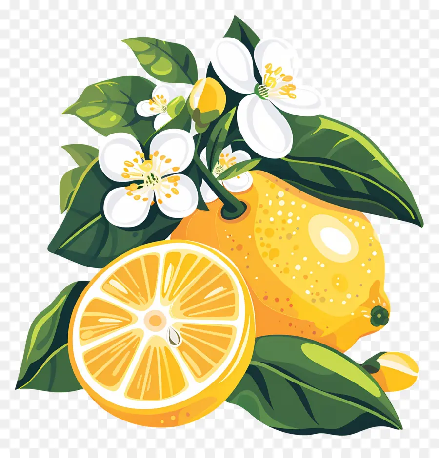 Limones Con Hojas，Limon Y Flores PNG