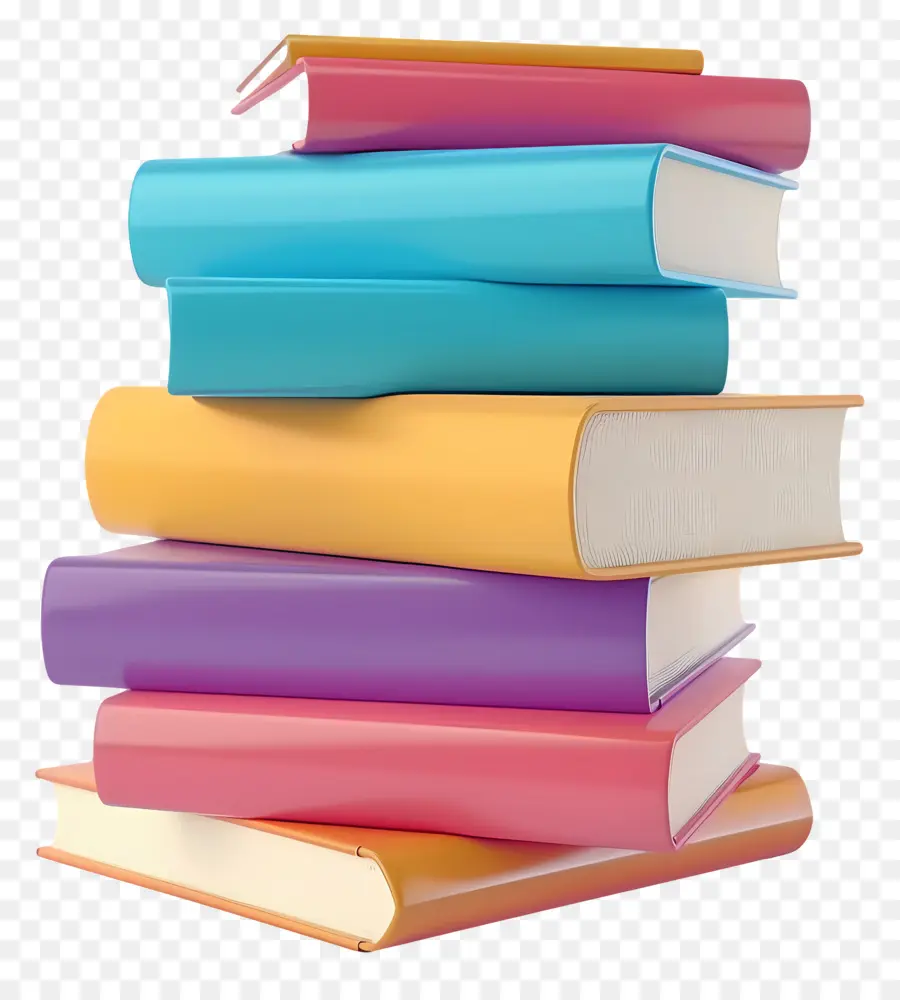 Libros Animados，Pila De Libros En Colores Pastel PNG