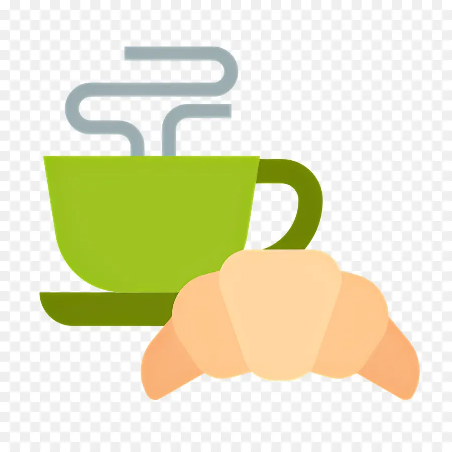 Desayuno Cafe，Taza Verde Y Croissant PNG