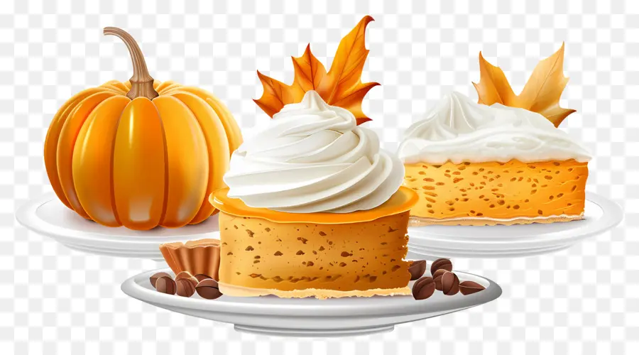 Pastel De Acción De Gracias，Postre De Calabaza Con Nata PNG