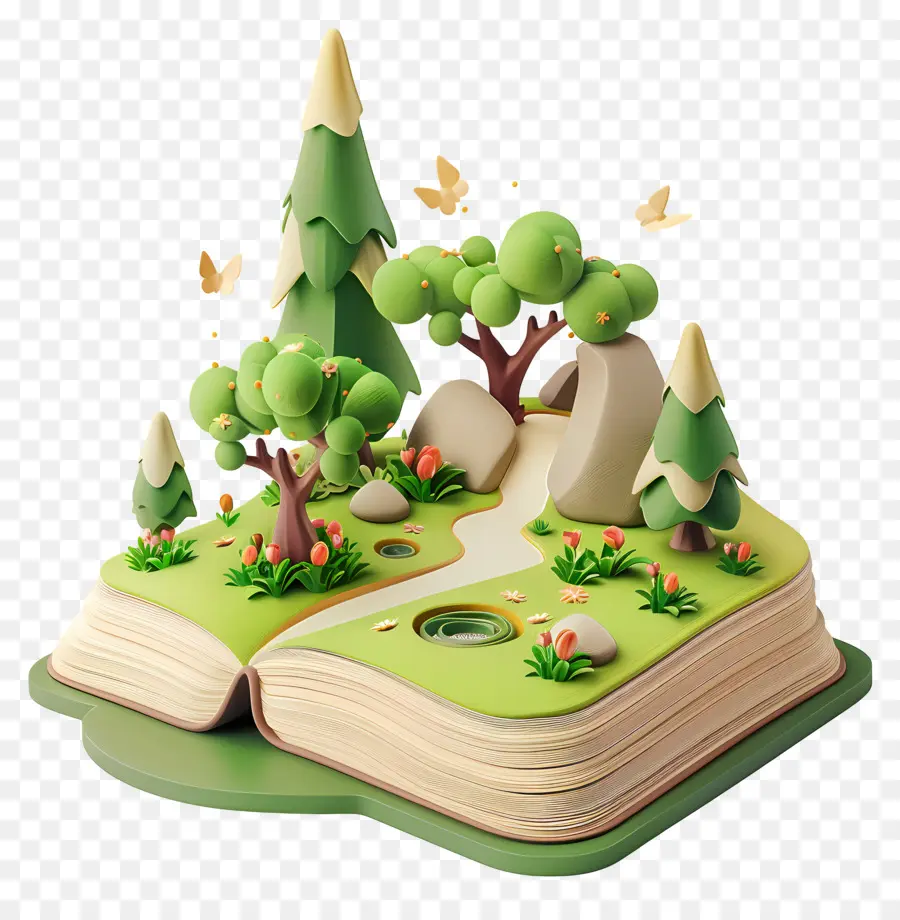 Libros Animados，Libro Abierto Con Bosque PNG