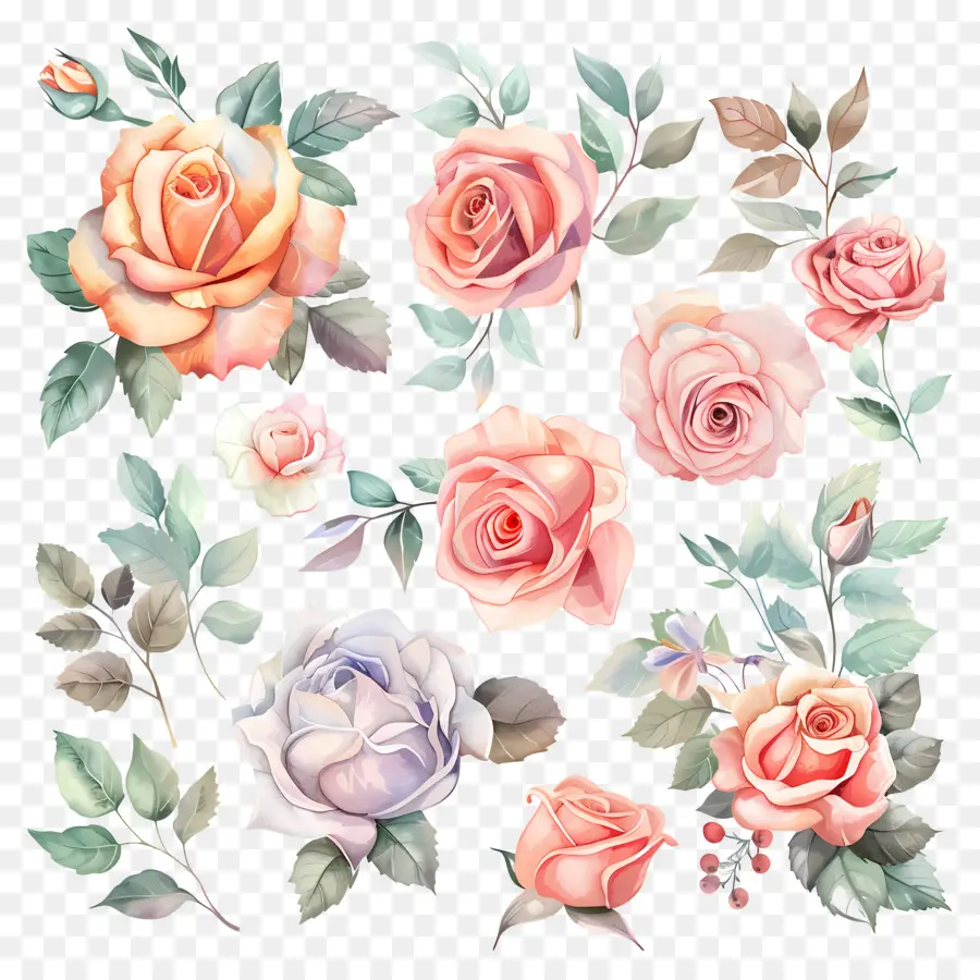 Rosa Acuarela，Rosas Coloridas PNG